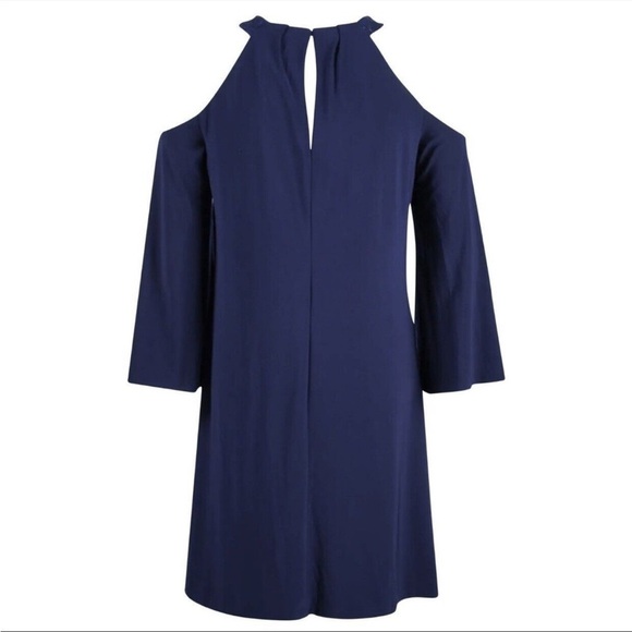 Lauren Ralph Lauren Sequin Trim Cold Shoulder Cocktail Dress Navy Blue sz 16 - Picture 3 of 6